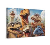 Frame Christmas Wall Decor Dinosaurs Selfie Printed Square Canvas Wall Art Paintings Wall Decorations for Bedroom Living Room Bathroom Home Decor 15.7 X 11.8 Inches