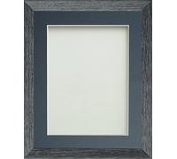 Frame Company Amalfi Range Wooden Bevelled Charcoal Frame 9x7 With Blue Mount For 8x6 inch, Fitted with Real Glass