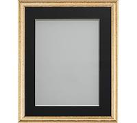 Frame Company Beatrice Range Gold Ornate Wooden Picture Frame With Black Mount, 14x11 for A4 *Choice of Mount Colours and Sizes* Fitted with Real Glass