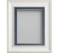 Frame Company Brooke Antique White Photo Frame, Blue Mount, 12x10 for 8x6 inch, fitted with perspex