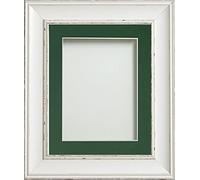 Frame Company Brooke Antique White Photo Frame, Bottle Green Mount, 6x4 for 5x3 inch, fitted with perspex
