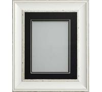Frame Company Brooke Antique White Photo Frame, Double Black Mount, 10x8 for 7x5 inch, fitted with perspex
