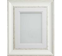Frame Company Brooke Antique White Photo Frame, Double White Mount, 9x7 for 8x6 inch, fitted with perspex