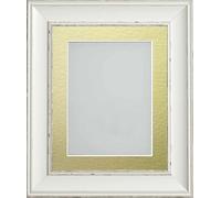 Frame Company Brooke Antique White Photo Frame, Gold Mount, 8x6 for 7x5 inch, fitted with perspex