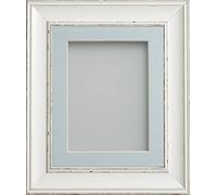 Frame Company Brooke Antique White Photo Frame, Light Blue Mount, 18x14 for 14x10 inch, fitted with perspex