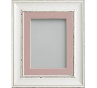 Frame Company Brooke Antique White Photo Frame, Pink Mount, 8x6 for 6x4 inch, fitted with perspex