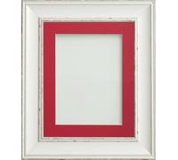 Frame Company Brooke Antique White Photo Frame, Red Mount, 8x8 for 5x5 inch, fitted with perspex
