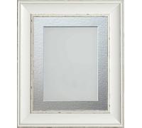 Frame Company Brooke Antique White Photo Frame, Silver Mount, 16x12 for 12x8 inch, fitted with perspex