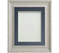 Frame Company Brooke Moonstone Grey Photo Frame, Blue Mount, 7x5 for 6x4 inch, fitted with perspex