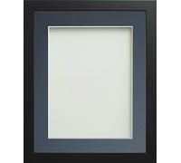 Frame Company Connolly Range Black Wooden Picture Photo Frame with Blue Mount, 12x10 for pic size 10x8 *Choice of Sizes* Fitted with Real Glass