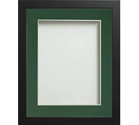 Frame Company Connolly Range Black Wooden Picture Photo Frame with Bottle Green Mount, 18x14 for pic size 16x12 *Choice of Sizes* Fitted with Real Glass