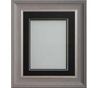 Frame Company Drummond Gunmetal Grey Photo Frame, Double Black Mount, 8x8 for 5x5 inch, fitted with perspex