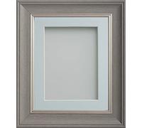 Frame Company Drummond Gunmetal Grey Photo Frame, Light Blue Mount, 12x12 for 8x8 inch, fitted with perspex
