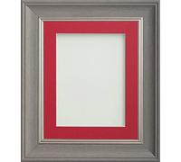 Frame Company Drummond Gunmetal Grey Photo Frame, Red Mount, 16x12 for 12x10 inch, fitted with perspex