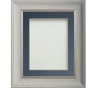 Frame Company Drummond Pale Grey Photo Frame, Blue Mount, 14x11 for A4 (11.75x8.25 inch, fitted with perspex)