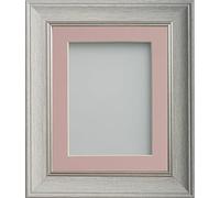 Frame Company Drummond Pale Grey Photo Frame, Pink Mount, 9x7 for 7x5 inch, fitted with perspex