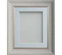 Frame Company Drummond Range Pale Grey 6x4 inch Picture Photo Frame with Light Blue Mount for Image 4x3 inch * Choice of Sizes* Fitted with Real Glass