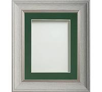 Frame Company Drummond Range Pale Grey 9x7 inch Picture Photo Frame with Bottle Green Mount for Image 7x5 inch * Choice of Sizes* Fitted with Real Glass