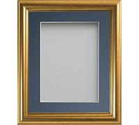Frame Company Eldridge Gold 40x40cm Photo Frame with Blue Mount for 30x30 | Fits a 30x30 photo with mount or a 40x40cm photo without mount, Frame size 40x40cm, Overall approx 46x46cm, Real Glass Front