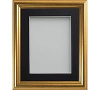 Frame Company Eldridge Gold Photo Frame with Black-V Groove Mount, 14x11 for A4, fitted with perspex