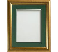 Frame Company Eldridge Gold Photo Frame with Bottle Green Mount, 10x8 for 8x6 inch, fitted with perspex
