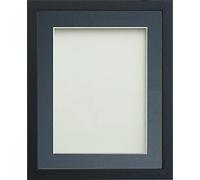 Frame Company Jellybean Range Black Wooden 8x6 inch Picture Photo Frame with Blue Mount for Image 6x4 inch * Choice of Colours & Sizes* Fitted with Perspex