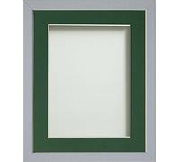 Frame Company Jellybean Range Grey Wooden A4 Picture Photo Frame with Bottle Green Mount for Image 9x6 inch * Choice of Colours & Sizes* Fitted with Perspex