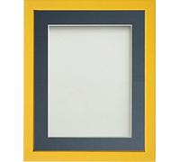 Frame Company Jellybean Range Mustard Yellow Wooden A4 Picture Photo Frame with Blue Mount for Image 10x6 inch * Choice of Colours & Sizes* Fitted with Perspex