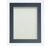 Frame Company Jellybean Range White Wooden 8x6 inch Picture Photo Frame with Blue Mount for Image 7x5 inch * Choice of Colours & Sizes* Fitted with Perspex