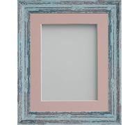Frame Company Lynton Rustic Blue Photo Frame with Pink Mount, 8x6 for 6x4 inch, fitted with perspex