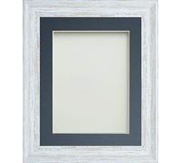 Frame Company Lynton Rustic White Photo Frame with Blue Mount, 18x14 for 14x10 inch, fitted with perspex