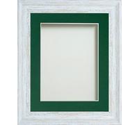 Frame Company Lynton Rustic White Photo Frame with Bottle Green Mount, 18x14 for 14x10 inch, fitted with perspex