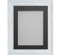 Frame Company Lynton Rustic White Photo Frame with Grey Mount, 18x14 for 14x10 inch, fitted with perspex