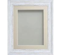 Frame Company Lynton Rustic White Photo Frame with Ivory V-Groove Mount, 18x14 for 14x10 inch, fitted with perspex