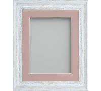 Frame Company Lynton Rustic White Photo Frame with Pink Mount, 16x12 for 14x10 inch, fitted with perspex