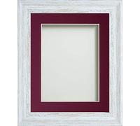 Frame Company Lynton Rustic White Photo Frame with Plum Mount, 18x14 for 14x10 inch, fitted with perspex
