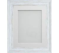 Frame Company Lynton Rustic White Photo Frame with White Mount, 8x8 for 5x5 inch, fitted with perspex
