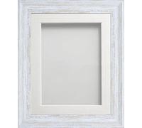 Frame Company Lynton Rustic White Photo Frame with White V-Groove Mount, 18x14 for 14x10 inch, fitted with perspex