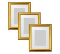 Frame Company Pack of 3 Eldridge Gold Photo Frames with Removable Mounts for Wall Hanging or Tabletop Standing, 10x8 for 8x6 inch Image *Choice of Sizes* Fitted with Real Glass