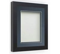 Frame Company Rickman Box 3D Photo Frame, Wood, Black with Blue Mount, 24x18 for Image Size 18x12 inch