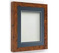 Frame Company Rickman Box 3D Photo Frame, Wood, Rustic with Blue Mount, A2 for Image Size A3