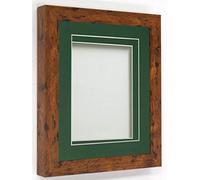 Frame Company Rickman Box 3D Photo Frame, Wood, Rustic with Bottle Green Mount, A2 for Image Size A3