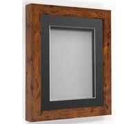 Frame Company Rickman Box 3D Photo Frame, Wood, Rustic with Grey Mount, 16x12 for Image Size 14x10 inch