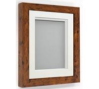 Frame Company Rickman Box 3D Photo Frame, Wood, Rustic with Off-White Mount, 12x12 for Image Size 10x10 inch