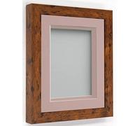 Frame Company Rickman Box 3D Photo Frame, Wood, Rustic with Pink Mount, 12x10 for Image Size 10x8 inch