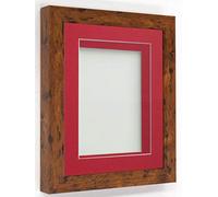 Frame Company Rickman Box 3D Photo Frame, Wood, Rustic with Red Mount, 12x10 for Image Size 8x6 inch
