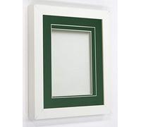 Frame Company Rickman Box 3D Photo Frame, Wood, White with Bottle Green Mount, 10x10 for Image Size 8x8 inch