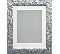 Frame Company Silver Glitter Picture Photo Frame with Off-White Mount, 14x11 for A4 *Choice of Sizes and Colours* Fitted with Perspex