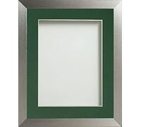 Frame Company Simpson Range Silver A4 Frame With Bottle Green Mount for 10x6 inch *Choice of Sizes* Fitted with Real Glass