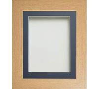 Frame Company Watson Range Beech 9x7 inch Picture Photo Frame with Blue Mount for Image 7x5 inch *Choice of Sizes* Fitted with Real Glass
